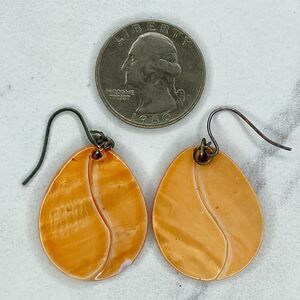 Orange Shell Seashell Teardrop Dangle Earrings Pierced Pair